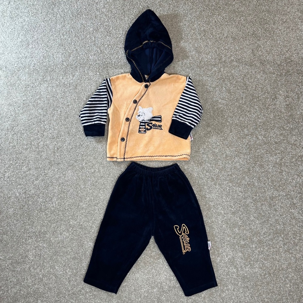 Baby Kids Sailor Outfit Set Cute Bear Embroidery Hoodie Pants 2T